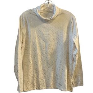 Talbots Women's Plus 1X Turtleneck Tee White Gold Polka Dot Long Sleeve
